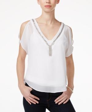 Xoxo Juniors' Embroidered Cold-shoulder Blouse