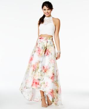 City Studios Juniors' 2-pc. Floral-print Halter Gown, A Macy's Exclusive Style