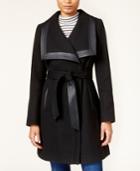 Jessica Simpson Faux-leather-trim Asymmetrical Belted Wrap Coat
