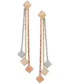 Tri-gold Textured Disc Linear Drop Earrings In 14k Gold, White Gold And Rose Gold