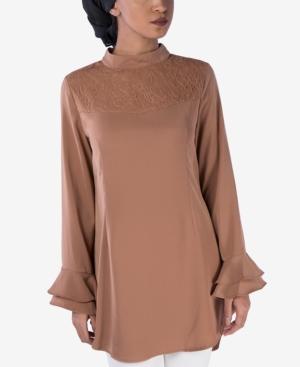 Verona Collection Emilia Lace-contrast Tiered-sleeve Top