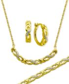 Diamond Accent Infinity Hoop Earrings, Collar Necklace And Link Bracelet