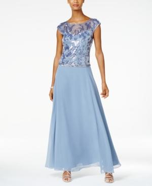 J Kara Embellished Cap-sleeve Gown