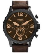 Fossil Men's Chronograph Nate Brown Leather Strap Watch 50mm Jr1487