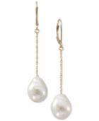 Cultured Freshwater Pearl (12mm) Drop Earrings In 14k Gold