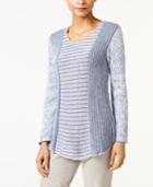 Style & Co. Petite Marled Colorblocked Sweater, Only At Macy's