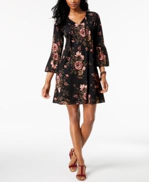 Style & Co Floral-print Bell-sleeve Dress, Created For Macy's