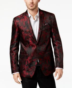 Tallia Men's Slim-fit Red/black Rose Peak-lapel Dinner Jacket