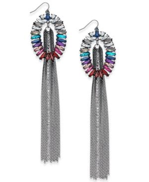 Inc International Concepts Hematite-tone Multi-stone Chain Tassel Drop Earrings, Created For Macy's