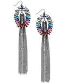 Inc International Concepts Hematite-tone Multi-stone Chain Tassel Drop Earrings, Created For Macy's