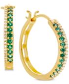 Emerald (1/2 Ct. T.w.) & Diamond (1/8 Ct. T.w.) Hoop Earrings (also In Sapphire & Certified Ruby)