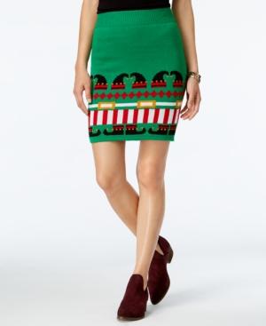 Planet Gold Juniors' Holiday-print Pencil Skirt