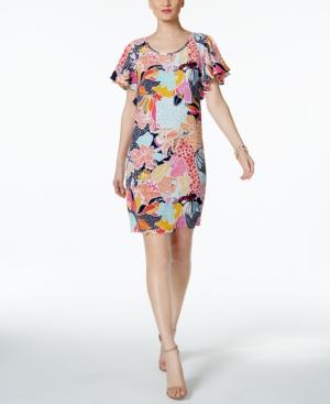 Msk Printed Flutter-sleeve Shift Dress