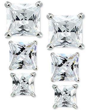 Giani Bernini 3-pc. Set Cubic Zirconia Square Stud Earrings In Sterling Silver, Only At Macy's