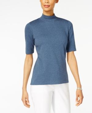 Karen Scott Petite Cotton Mock-neck Top, Created For Macy's