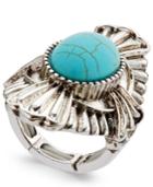 Silver-tone Turquoise-look Statement Stretch Ring