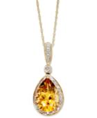 Citrine (2-1/2 Ct. T.w.) And Diamond Accent Pear Pendant Necklace In 14k Gold