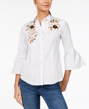 Charter Club Embellished Bell-sleeve Shirt, Created For Macy's