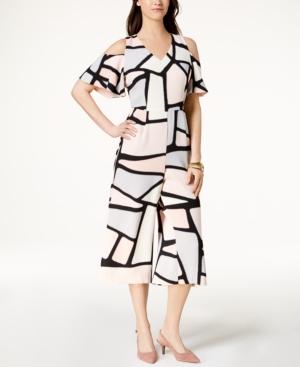 Alfani Printed Cold-shoulder Jumpsuit, Created For Macy's