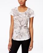 Style & Co Petite Embellished Floral-print Tee, Only At Macy's
