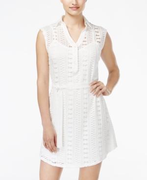 City Studios Juniors' Crochet Belted Shirtdress