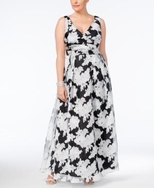 Betsy & Adam Plus Size Floral-overlay Gown