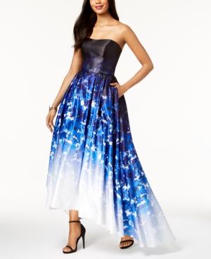 Betsy & Adam Ombre Printed Strapless Ballgown