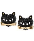 Betsey Johnson Two-tone Pave Black Crystal Cat Stud Earrings