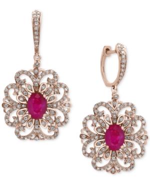 Amore By Effy Certified Ruby (1-9/10 Ct. T.w.) And Diamond (3/4 Ct. T.w.) Filigree Drop Earrings In 14k Rose Gold, Created For Macy's