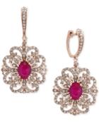 Amore By Effy Certified Ruby (1-9/10 Ct. T.w.) And Diamond (3/4 Ct. T.w.) Filigree Drop Earrings In 14k Rose Gold, Created For Macy's
