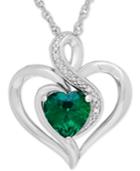 Emerald (1-1/8 Ct. T.w.) & Diamond Accent Heart Pendant Necklace In Sterling Silver