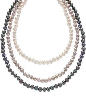 Belle De Mer Sterling Silver Pink White And Black Cultured Freshwater Pearl Three-strand Set (6-7mm)