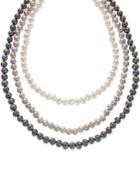 Belle De Mer Sterling Silver Pink White And Black Cultured Freshwater Pearl Three-strand Set (6-7mm)