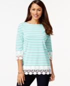 Charter Club Striped Crochet-trim Top, Only At Macy's
