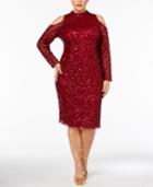 Adrianna Papell Plus Size Sequined Cold-shoulder Dress