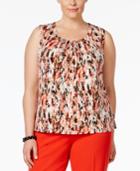 Kasper Plus Size Printed Pleat-neck Top