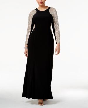 Xscape Plus Size Sequined Illusion Gown