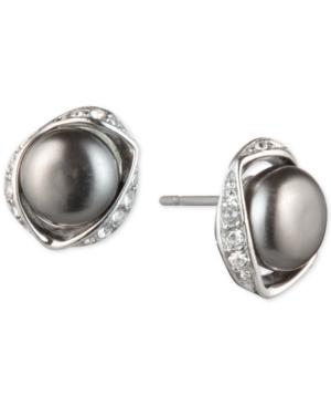 Carolee Silver-tone Crystal & Freshwater Pearl (8mm) Stud Earrings
