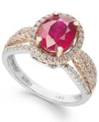 Ruby Royale By Effy Two Toned Ruby (1-9/10 Ct. Tw.) And Diamond (5/8 Ct. Tw.) Oval Ring In 14k White And Rose Gold