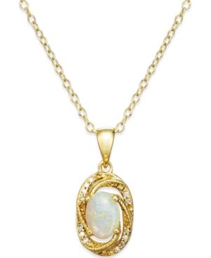 Opal (3/8 Ct. T.w.) And Diamond Accent Pendant Necklace In 14k Gold Over Sterling Silver