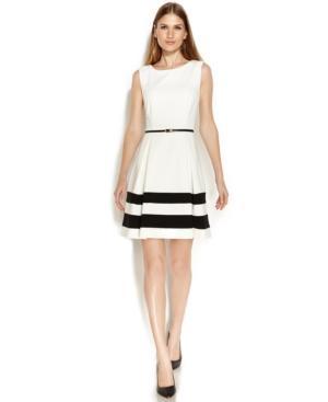 Calvin Klein Sleeveless Belted Stripe Dress