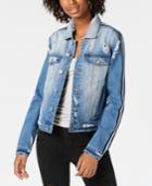 Almost Famous Juniors' Varsity-stripe Ripped Denim Jacket