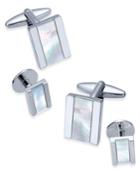 Sutton By Rhona Sutton Men's Stainless Steel Mother-of-pearl Stone Cuff Links