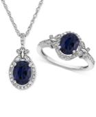 Lab Created Sapphire (2-1/2 Ct. T.w.) & White Sapphire (3/4 Ct. T.w.) Pendant Necklace & Ring In Sterling Silver