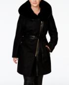 Via Spiga Plus Size Faux-fur-collar Mixed-media Coat