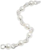 Anne Klein Silver-tone Imitation Pearl And Pave Link Bracelet