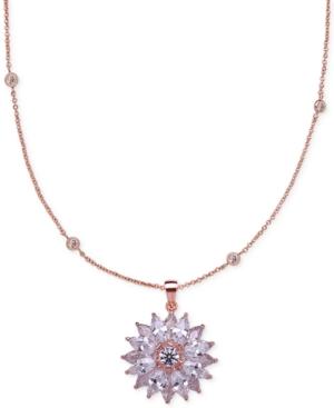 Nina Rose Gold-tone Crystal Flower Pendant Necklace