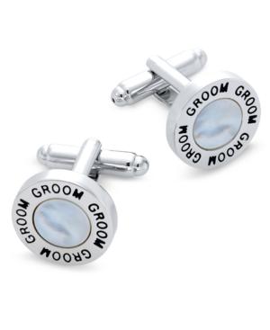 Sutton By Rhona Sutton Men's Silver-tone Mother-of-pearl Groom Cufflinks
