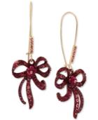 Betsey Johnson Two-tone Pink Crystal Bow Drop Earrings