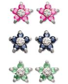 Victoria Townsend Sterling Silver Earring Set, Ruby, Sapphire And Emerald Flower Stud